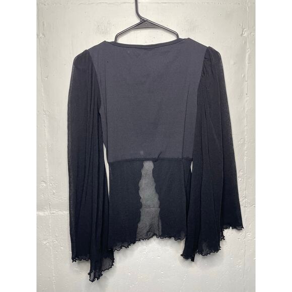 Vintage Morbid Threads Hot Topic Sheer Bell Sleeve Blouse Black Size Medium - Picture 6 of 7